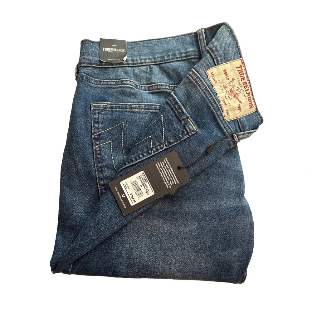 TRUE RELIGION Ricky Rip Repair  Straight Leg Med Blue Comet - 34